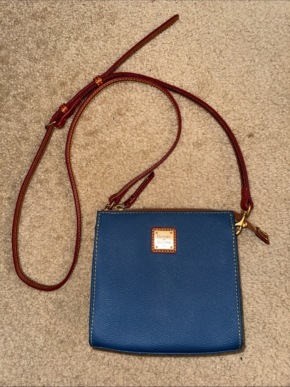 Dooney & Bourke - Blue Crossbody with Brown Strap and Gold Hardware
